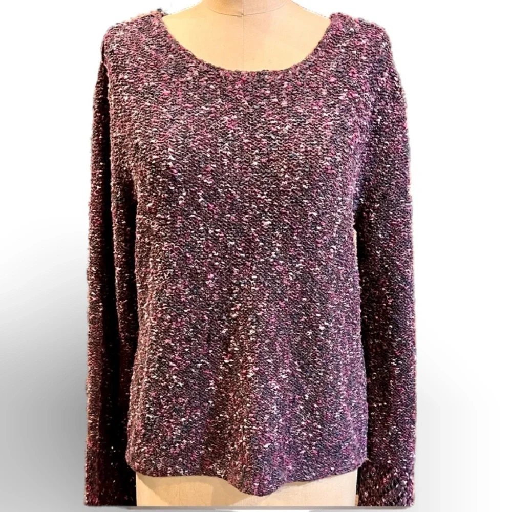 JJill plum‎ purple marled yarn knit sweater crewneck statement bell sleeves